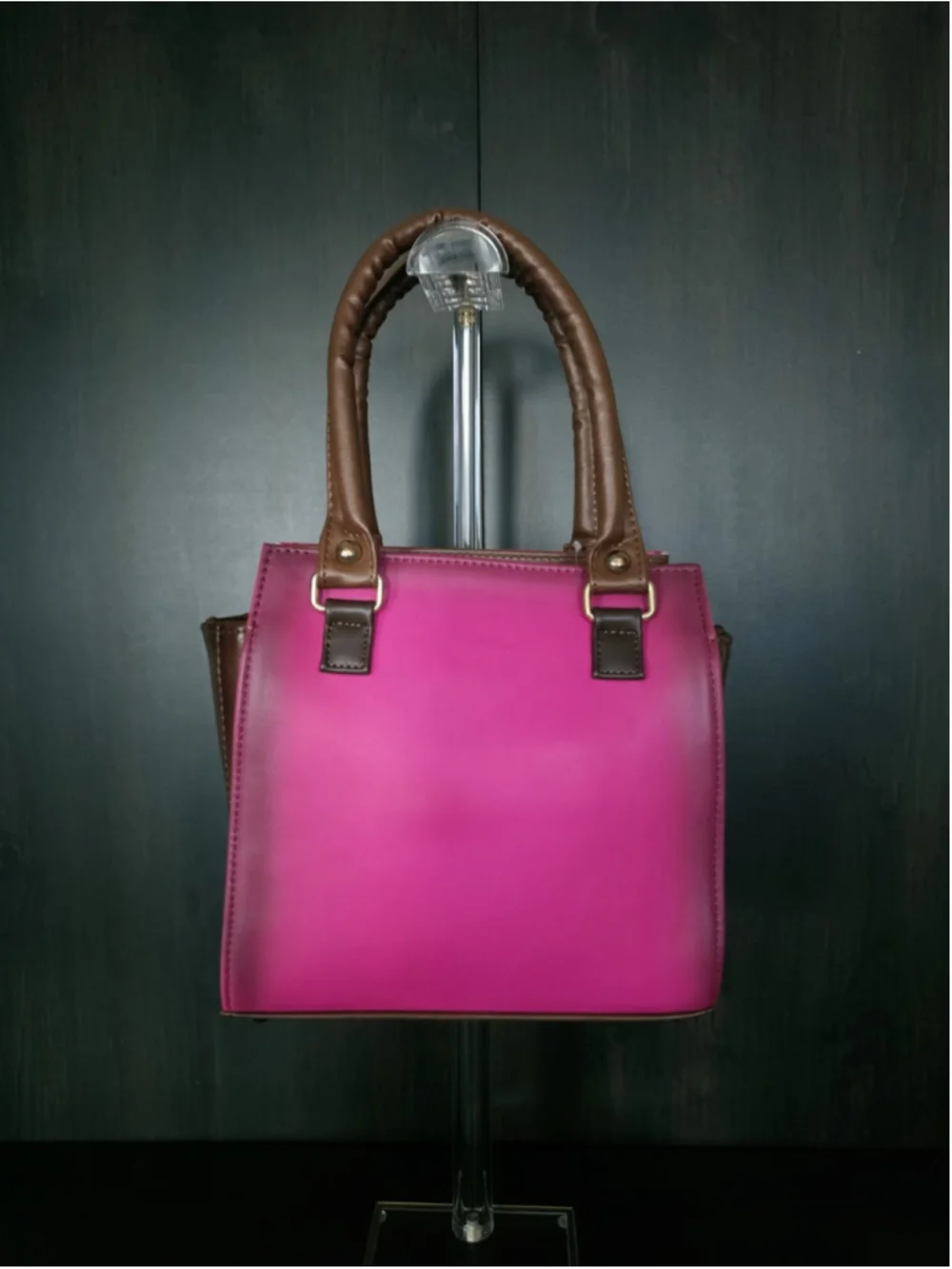 Mexican Hummingbird Embossed VEGAN Leather Handbag – Magenta Pink & Cognac Brown